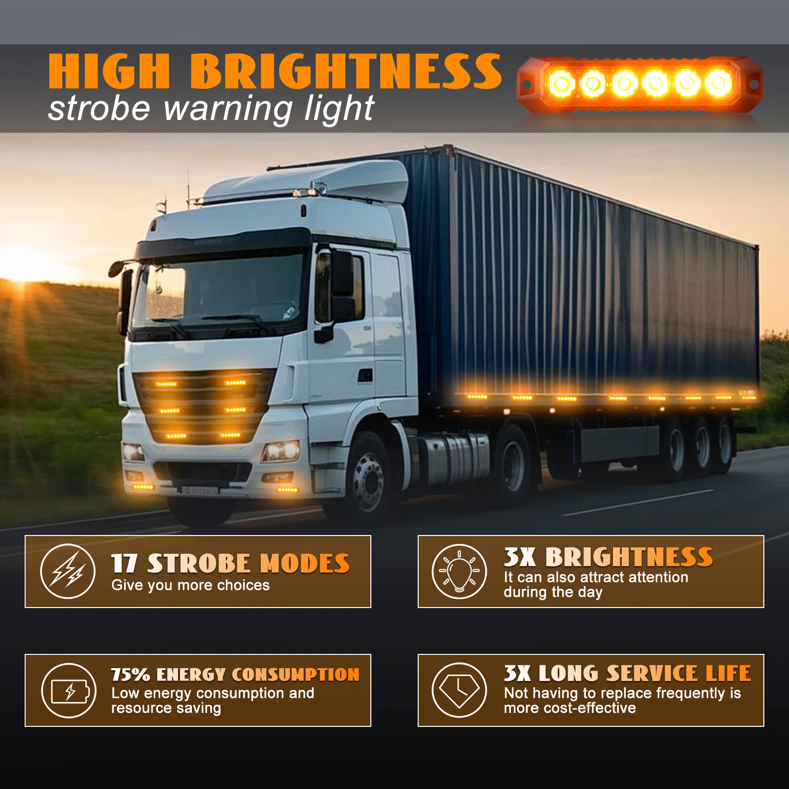 1PCS 6LED Headlight Bulb Car Strobe Grille Flashing Warning Lightbar for Truck Car Beacon Lamp Traffic Light 12-24V Signal Light