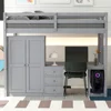 4-in-1 Full Size Loft Bed with 2 Large Drawers Wardrobe, Desk and Storage Drawers,Modern Style Daybed,Children Bed Boys Bed Gray 3