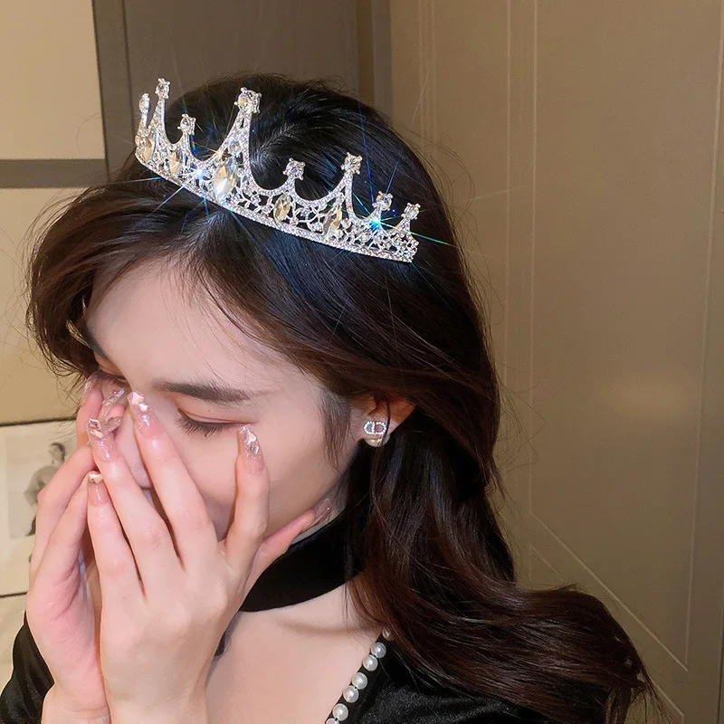 Coppia Di Corone Da Sposa In Cristallo Leggero, Tiara Nuziale Elegante Con Strass, Diadema Argentato Per Matrimonio E Festa