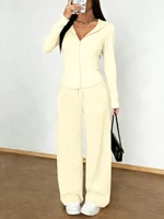 Ensemble de survêtement sport décontracté pour femme, veste à capuche zippée à manches longues et pantalon large à taille haute avec cordon de serrage, nouvelle collection printemps-automne 3