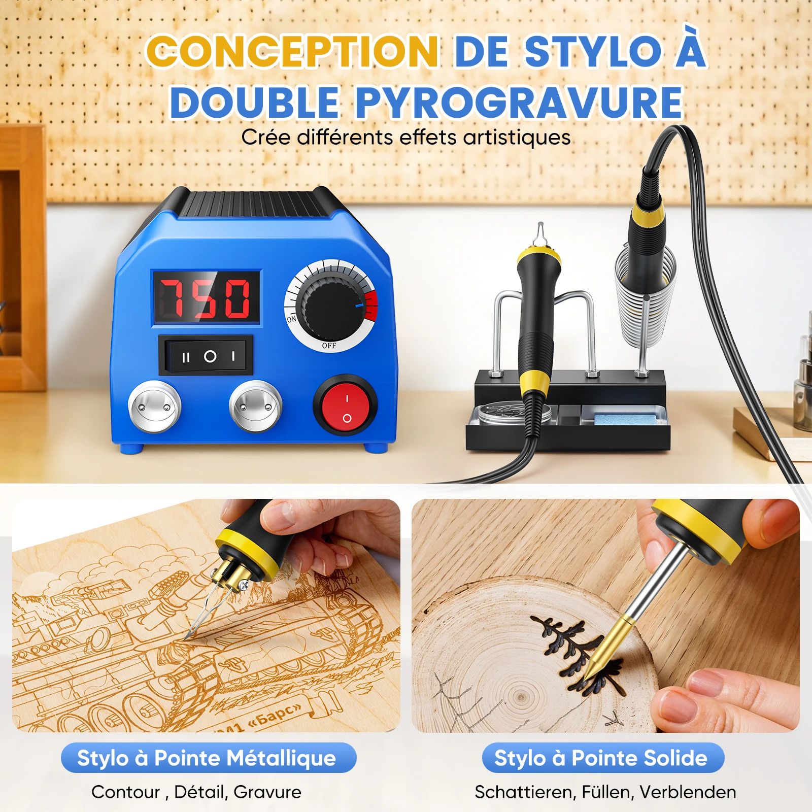 220V Wood Burning Kit with 2Pcs Pyrography Pen Welding Wire Top,Wood Burner Pyrography Machine Adjustable Temperature Max 1382℉ 2