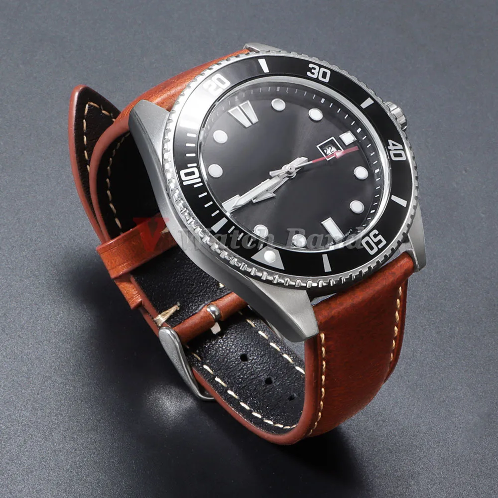 Premium Top Grain Brown Leather Watch Strap with Stainless Steel Buckle