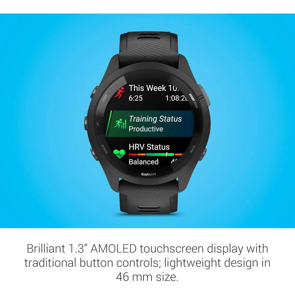 Forerunner 265 Running Smartwatch, Colorful AMOLED Display, Training Metrics and Recovery Insights, Black and Powder Gray 3