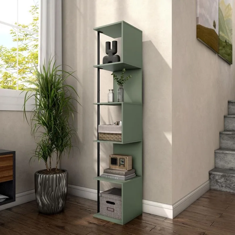 

At Home Lea 5 Tiers Sturdy Corner Bookshelf, Wood Corner Shelf with Metal Frame, Storage Display Shelf for Living Room and Homee