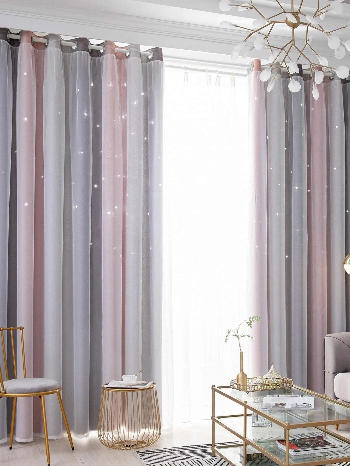 Blackout Kids Curtains for Bedroom Thermal Insulated Silver Twinkle Star Curtains for Boys Antique Grommet Top Window Treatment