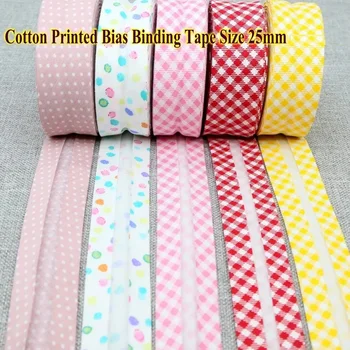 Cotton Bias Blinding Tape Ribbon Dots Grid Stripe Tartan Checked Scottish Printed 25mm x 5m Roll Cotton Twill Fabric Fold 1
