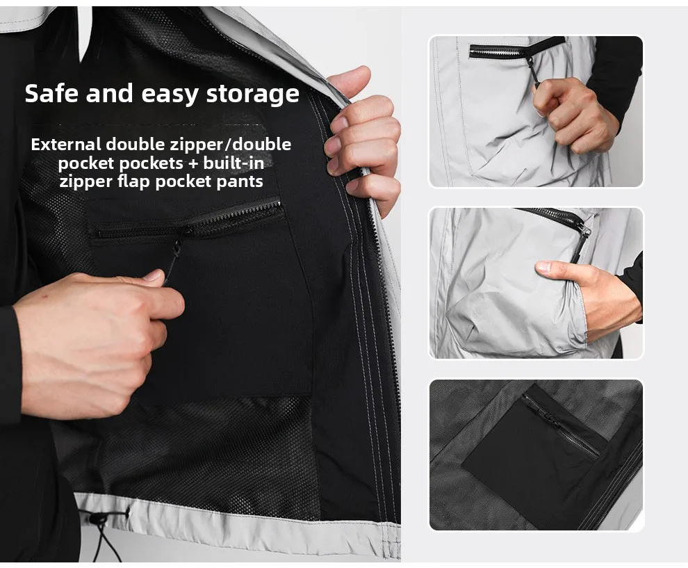 WOSAWE دراجة نارية سترة عاكسة كاملة الرجال النساء ليلة لامعة سترة واقية الشارع ركوب الهيب هوب فضفاض مقنعين معاطف مع جيوب