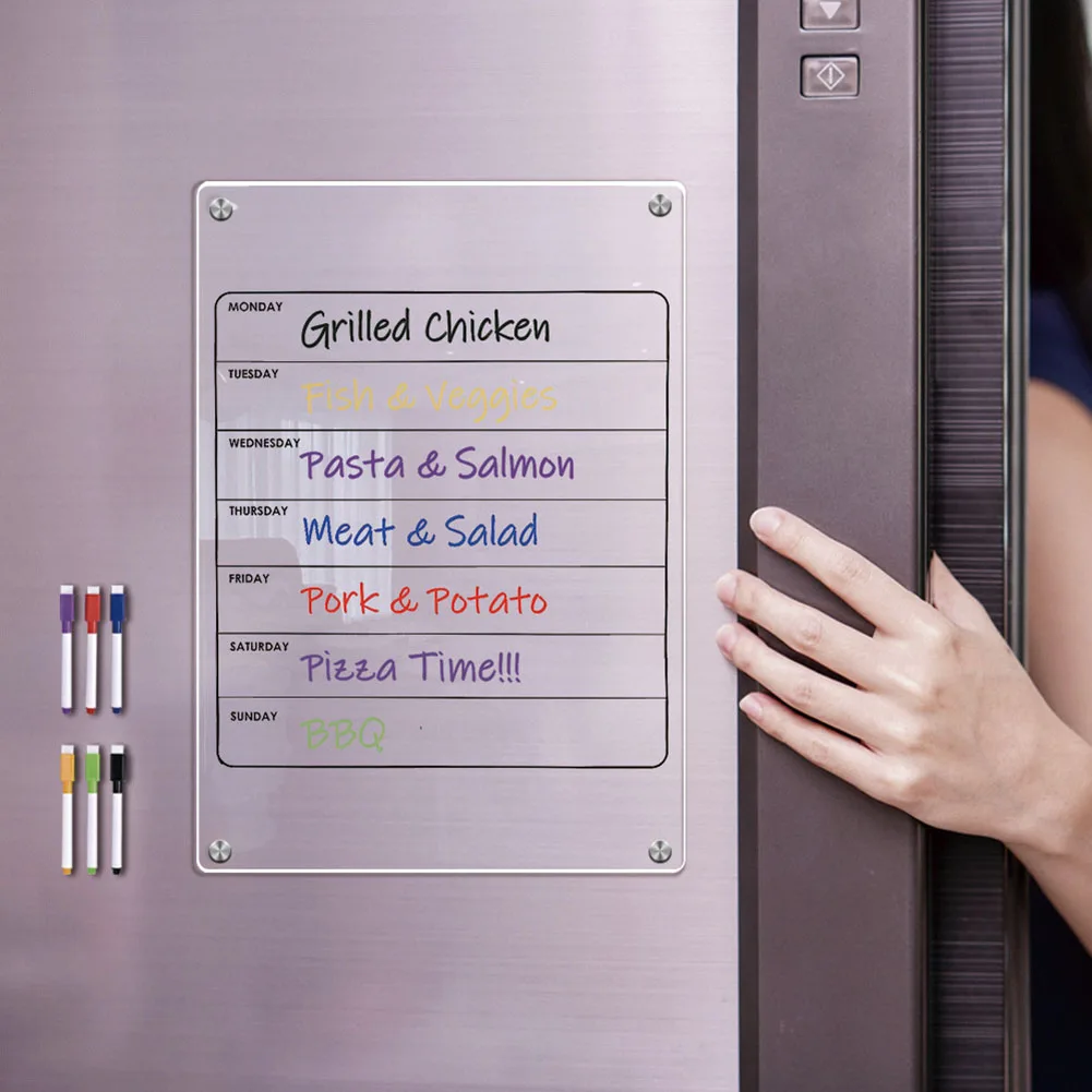 Fridge sticker calendar board magnetic reusable weekly planner transparent dry erase schedule message menu