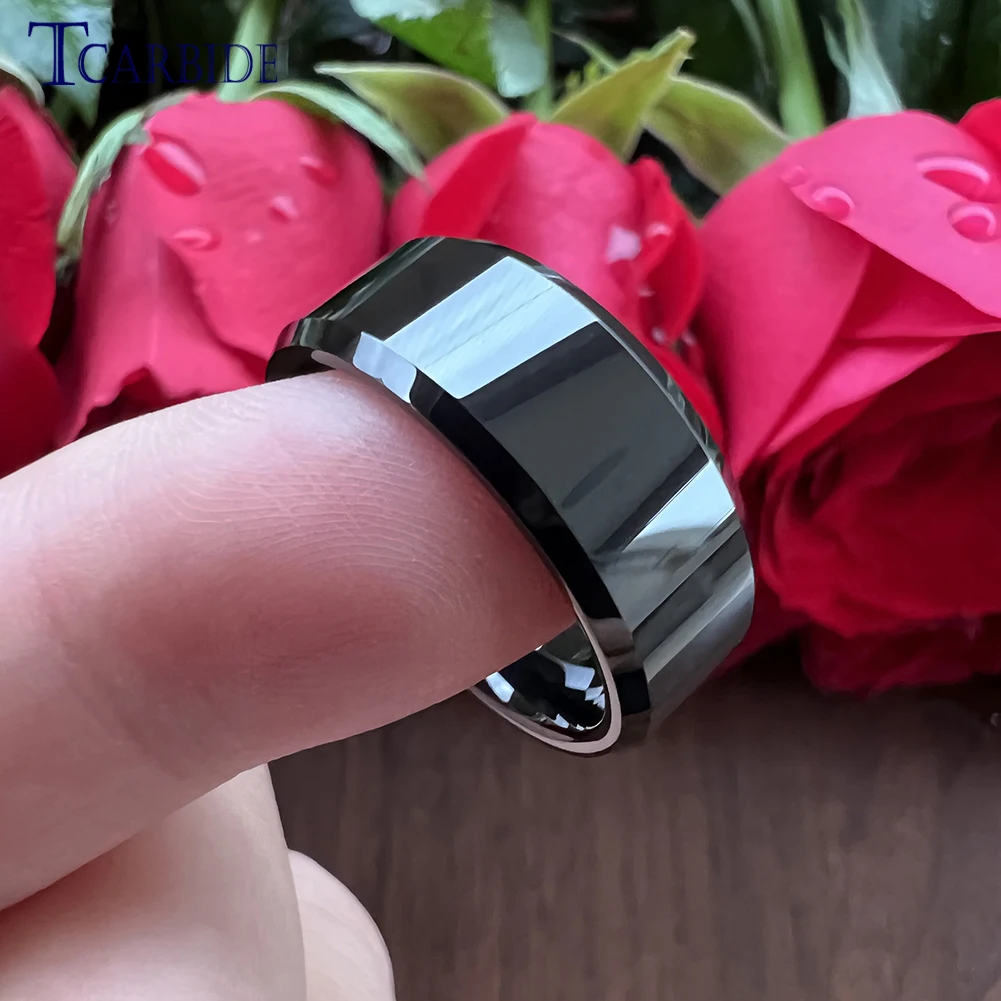 6MM 8MM Men Women Hot Ring Tungsten Wedding Band Beveled Polished Trendy Gift Jewelry For Ladies Gentleman