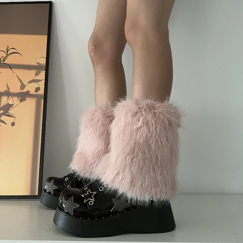 4 Colors 15cm Thicken Faux Furs Plush Leg Warmers Winter Women's Warm Footless Boot Covers Y2K JK Uniform Clothes Accessories