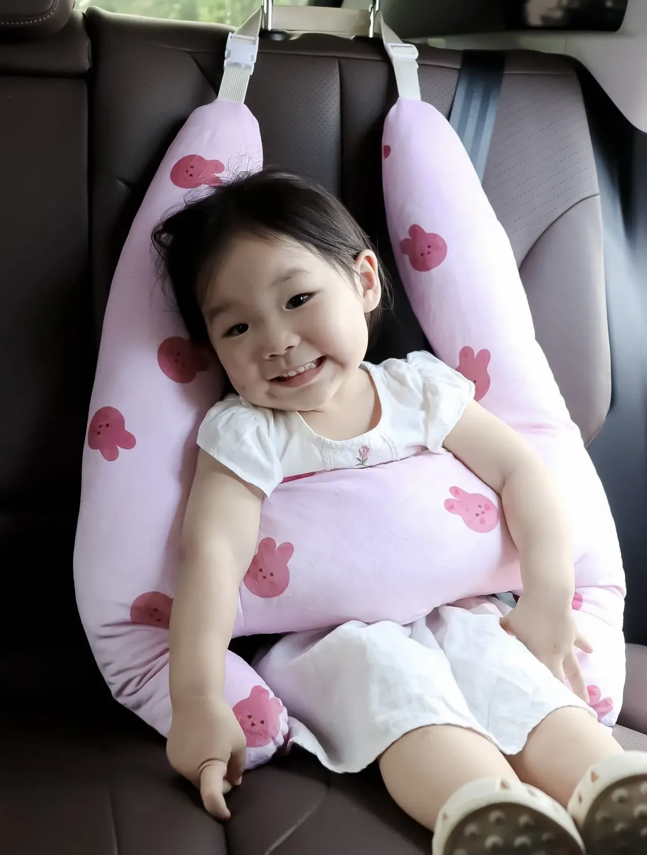 어린이용 카시트 벨트, 목 졸림 방지, 곰 포옹 베개 고정 장치,  목 보호대 어깨 커버, 뒷줄 수면