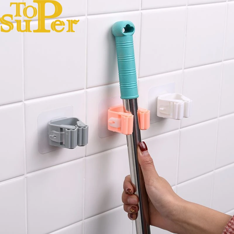 Wall Mounted Mop Broom Holder Self Adhesive Broom Hanger Anti Slip No