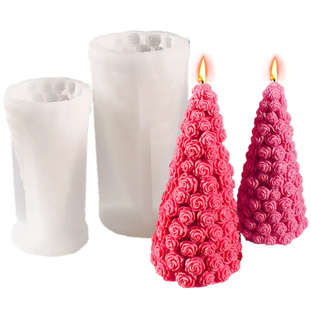 Description Picture 6 of itemRelief Rose Flower Candle Silicone Moulds Geometry Cone Soap Gypsum Making Set Romantic Wedding Decor Lover Chocolate Gift Molds