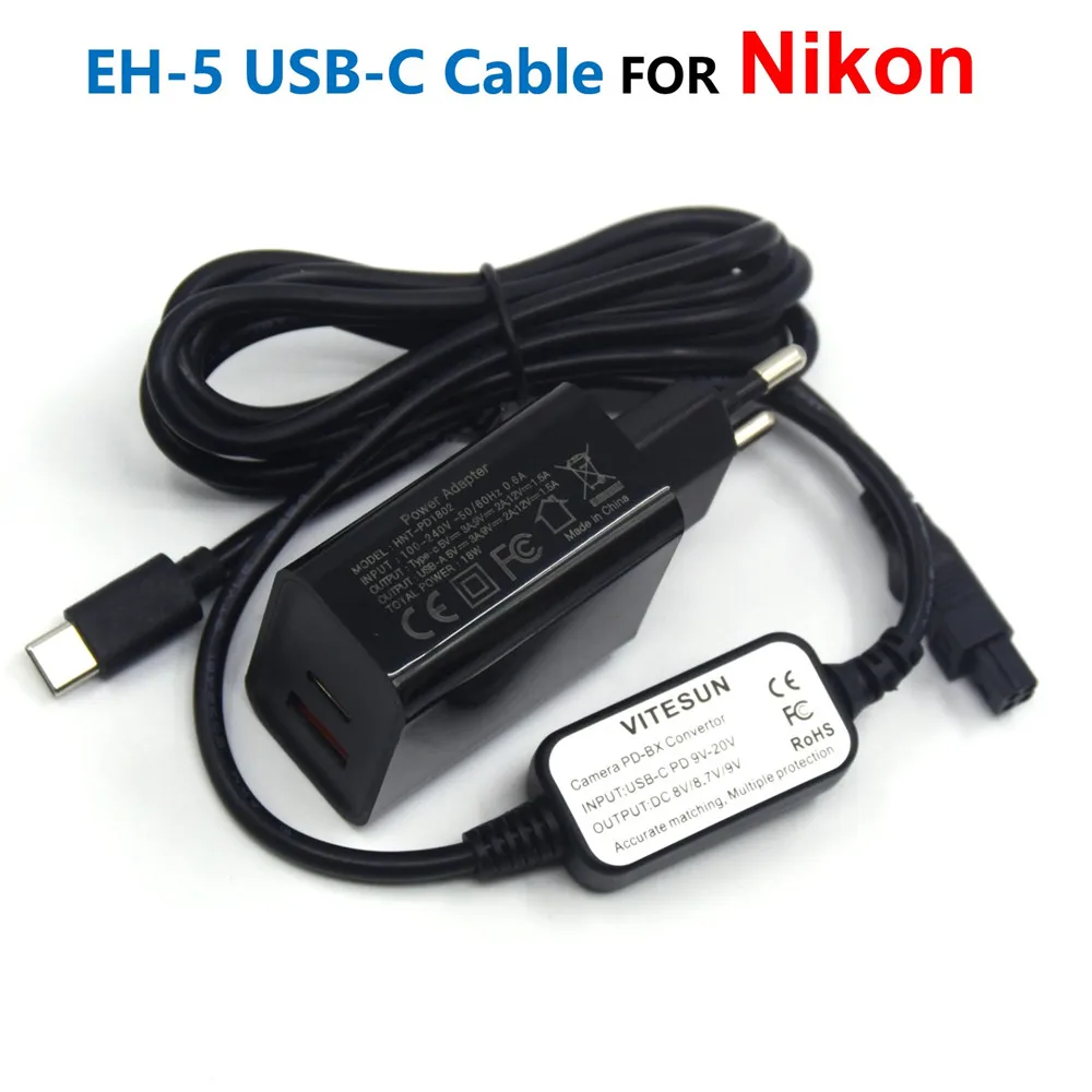Eh-5A Eh5 Usb Type-C Adattatore Per Cavo Power Bank + Caricatore Pd Per Nikon Ep-5 Ep-5A Ep-5C D700 D300S D100 D90 D80 D70 Batteria Falsa