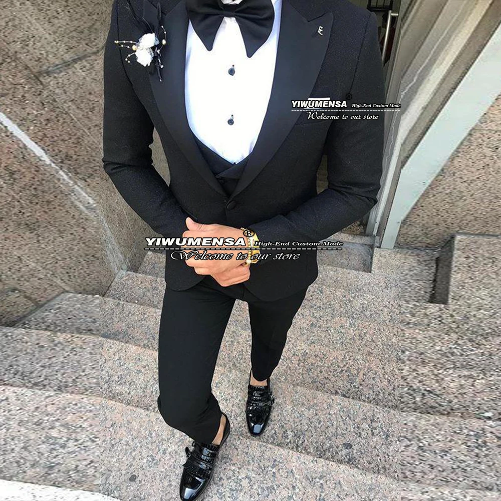 Trajes negros brillantes Para Hombre, esmoquin Formal Para boda, Blazer  Para Matrimonio, 3 piezas, abrigo + chaleco + Pantalones| | - AliExpress