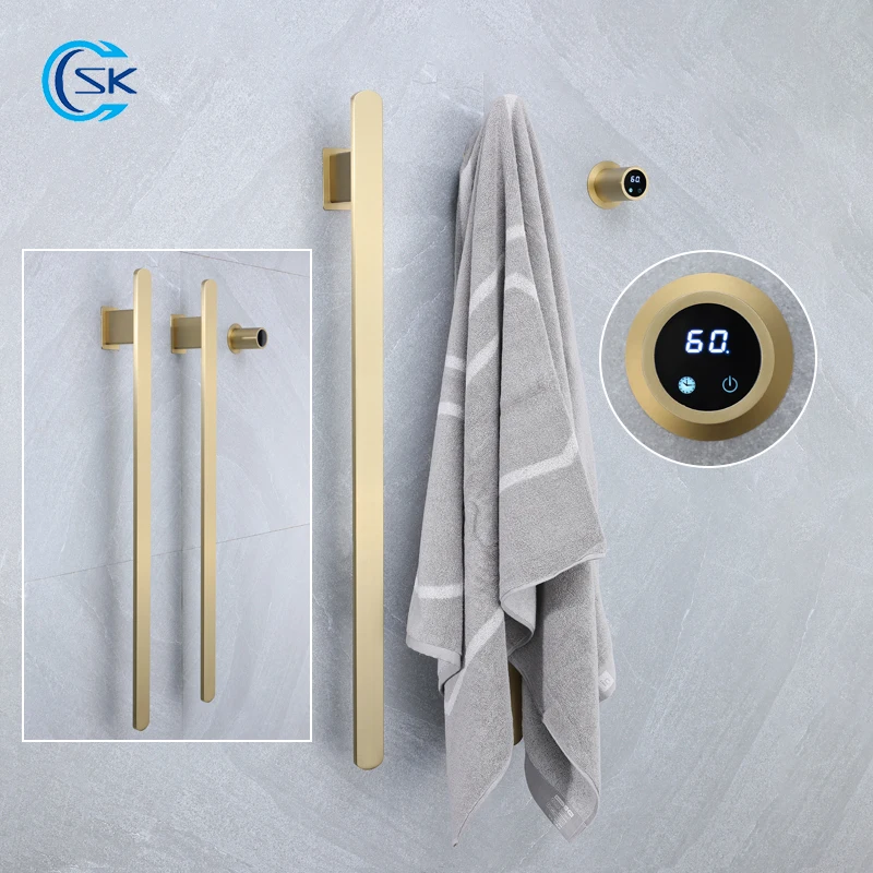 ห้องน้ํา Brushed Gold ราวแขวนผ้าไฟฟ้าสแตนเลสซ่อนสายผ้าเช็ดตัวอุ่น Smart Touch Control อุ่นผ้าเช็ดตัว 1