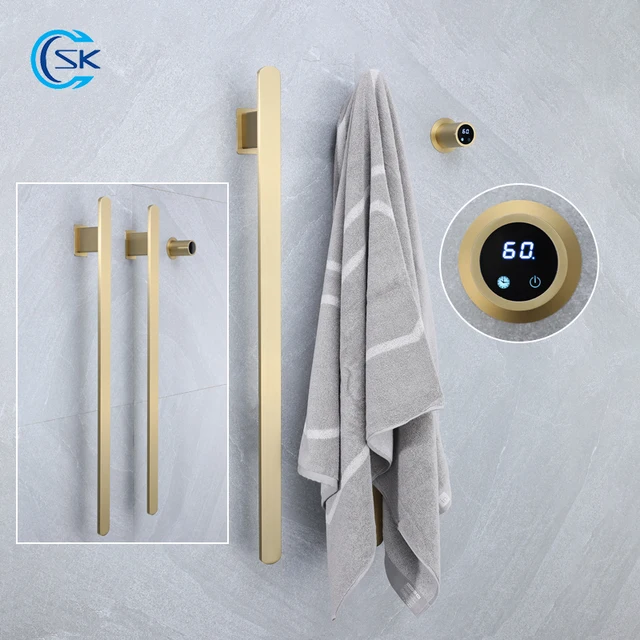 ห้องน้ํา Brushed Gold ราวแขวนผ้าไฟฟ้าสแตนเลสซ่อนสายผ้าเช็ดตัวอุ่น Smart Touch Control อุ่นผ้าเช็ดตัว 1