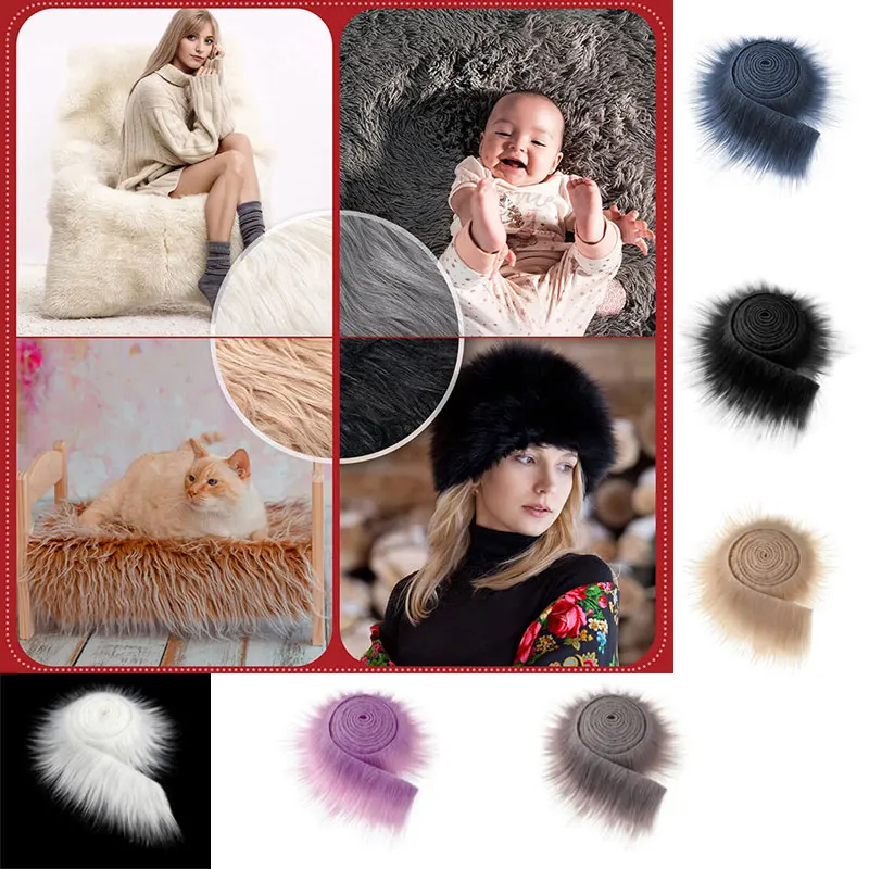 1.5M Fluffy Long Plush Faux Fur Fabric Tapes Patchwork Sewing Costume Crafts Material Christmas Cosplay Winter Costume Trimming
