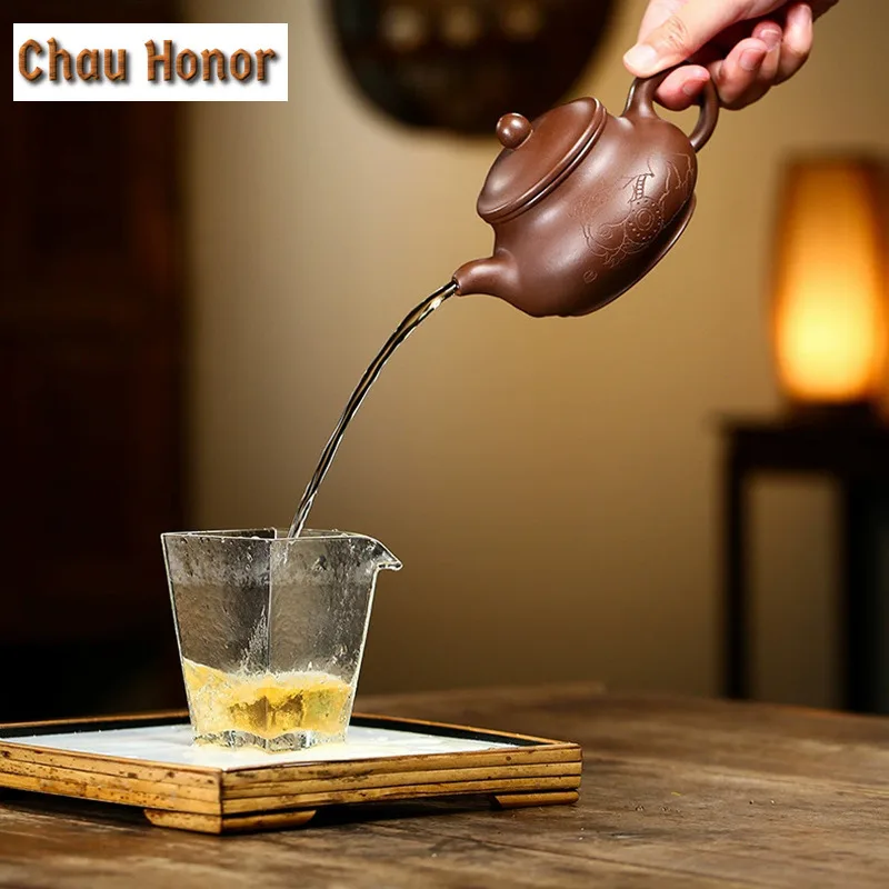 250ml Traditional Yixing Purple Clay Teapots Handmade Pan Pot Raw Ore Purple Mud Kettle Chinese Zisha Tea Set Teaware Collection