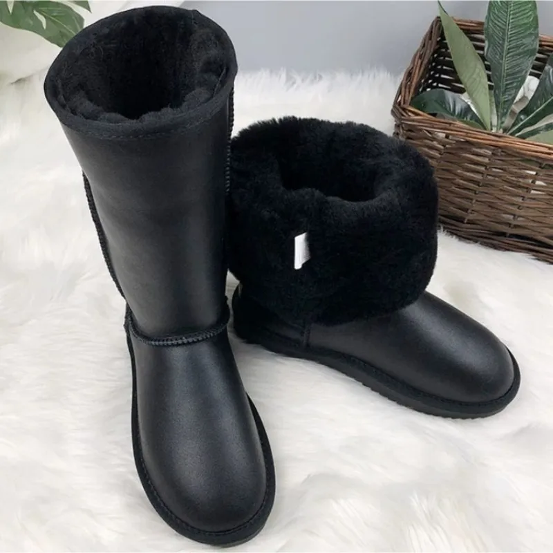 

2023 Classic High Snow Boots Women Boots Genuine Sheepskin Leather Waterproof Long Boots Natural Fur Warm Wool Winter Boots
