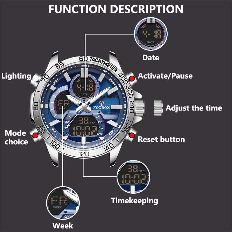 LIGE New Top Luxury Original Sports Wrist Watch For Men Quartz Steel Waterproof Dual Display Military Watches Relogio Masculino