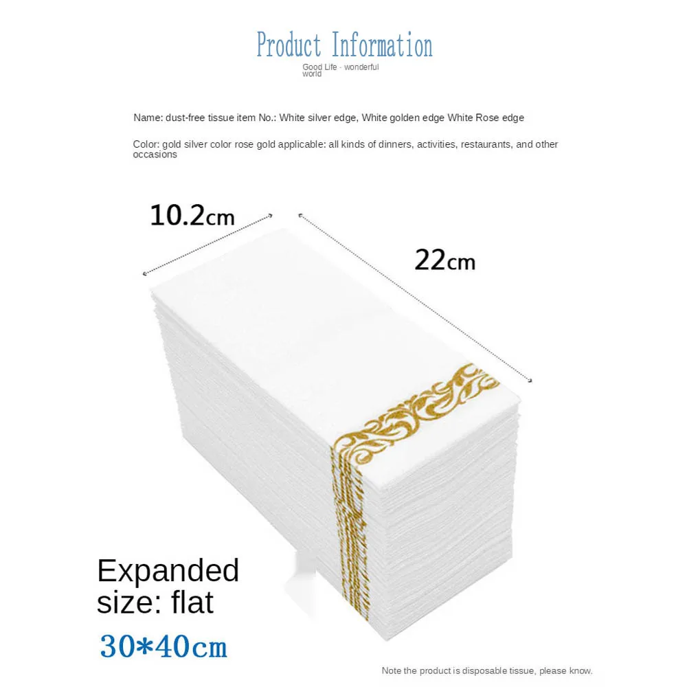 Description Picture 3 of item50PCS Disposable Table Paper Napkins Elegant Tissue Vintage Towel White Foil Gold Dish Bowl Paper Birthday Wedding Party Decorat