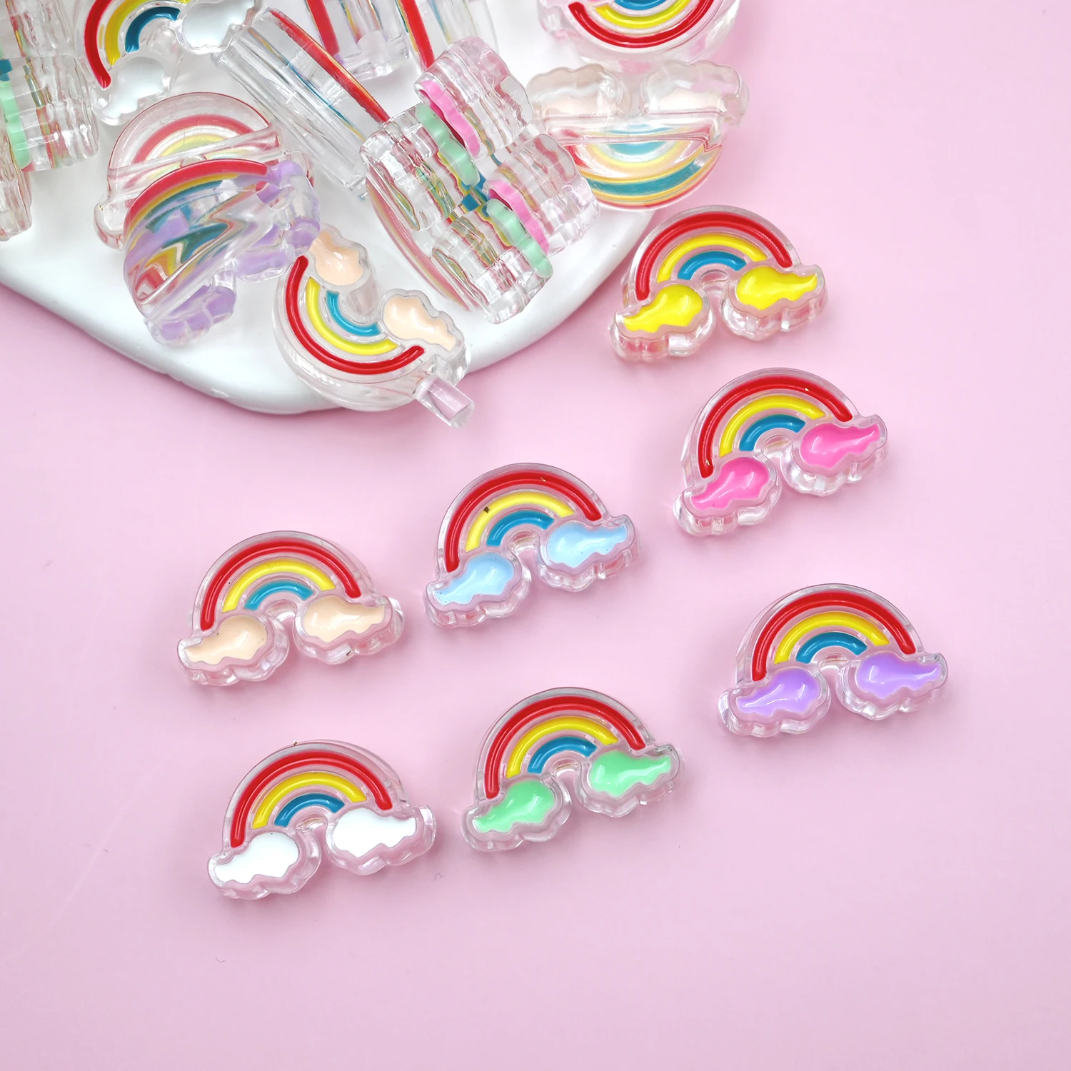 Rainbow Cloud Acrylic Beads for DIY Craft Accessories