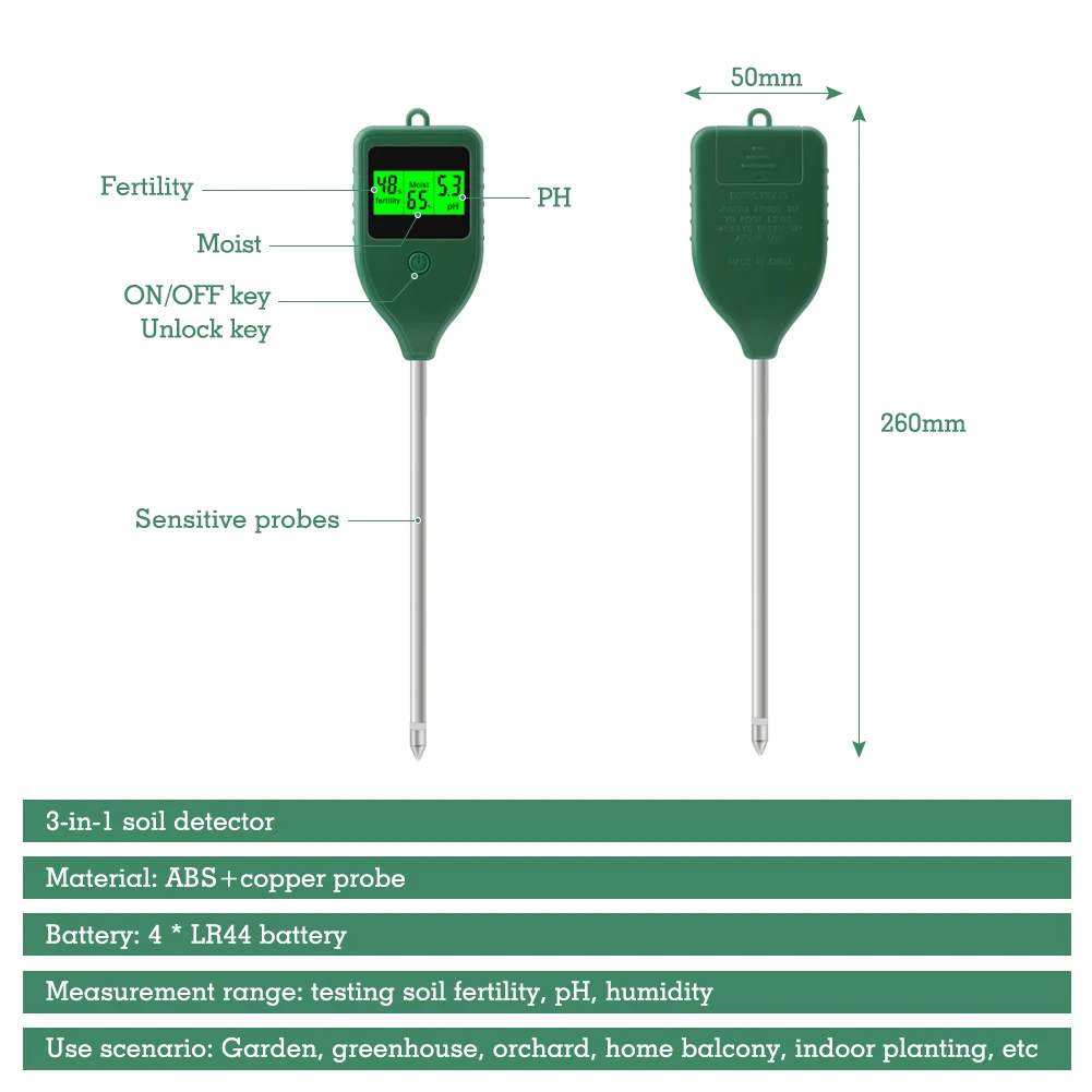 Yieryi 3 in 1 Soil PH Meter Farm Garden Fertility Tester Soil Moisture Test Detector for Indoor Planting, Potted Plants, Lawn 6