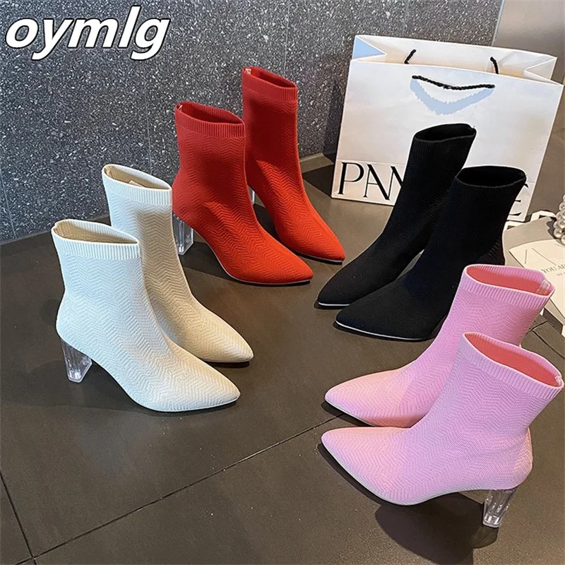 Elastic Boots for Women 2023 New Autumn/Winter Pointed Large Women's Boots Thick High Heel Mid Sleeve Boots