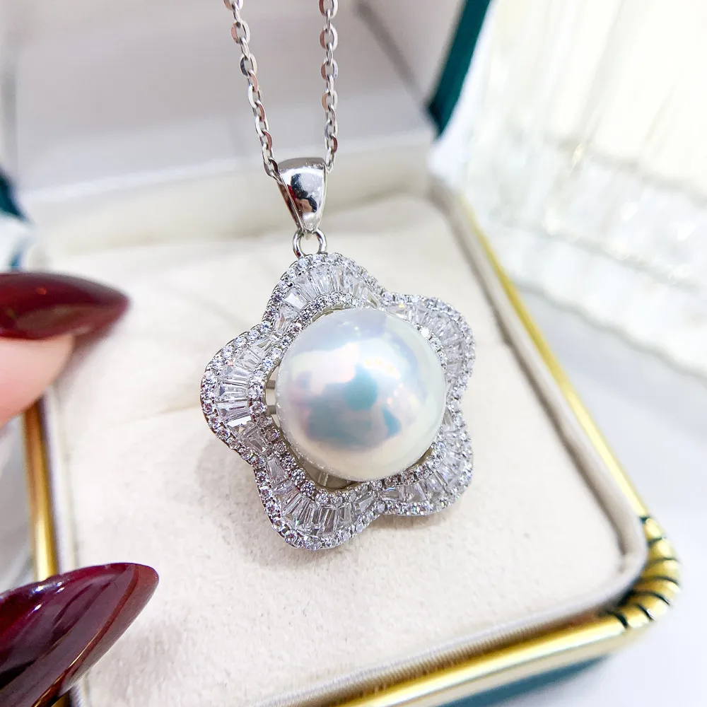 

DIY Pearl Accessories S925 Sterling Silver Pendant Empty Holder Gold Silver Necklace Pendant for Women with 11-13mm Beads