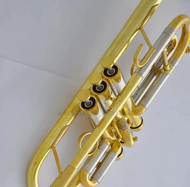 Professional Heavy C key Trumpet horn Gold Finish Monel Valves 5" Bell Hard Case