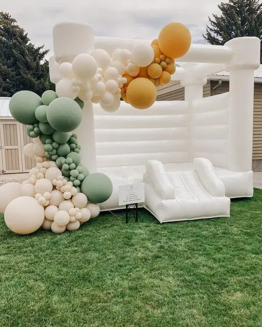 

Commercial Inflatable White Wedding Bounce House With Slide And Ball Pit PVC Jumper Moonwalks Bridal Bouncy Castle For Kids
