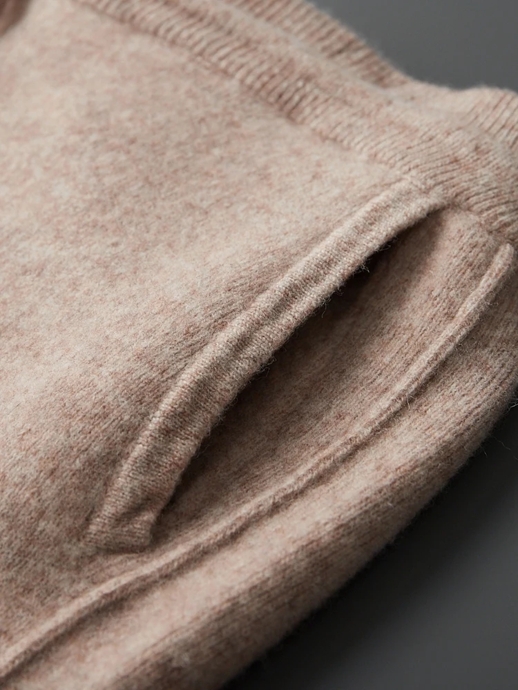 Men's Pants autumn and Winter Thickened High 100% Merino Wool Waisted Small Leg Pants Casual Business Knitted Sweatpants Warm 5