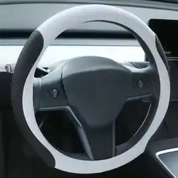 Premium Leather Non - Slip Steering Wheel Protector - Ultra - Thin & Breathable Design (BlackWhite)