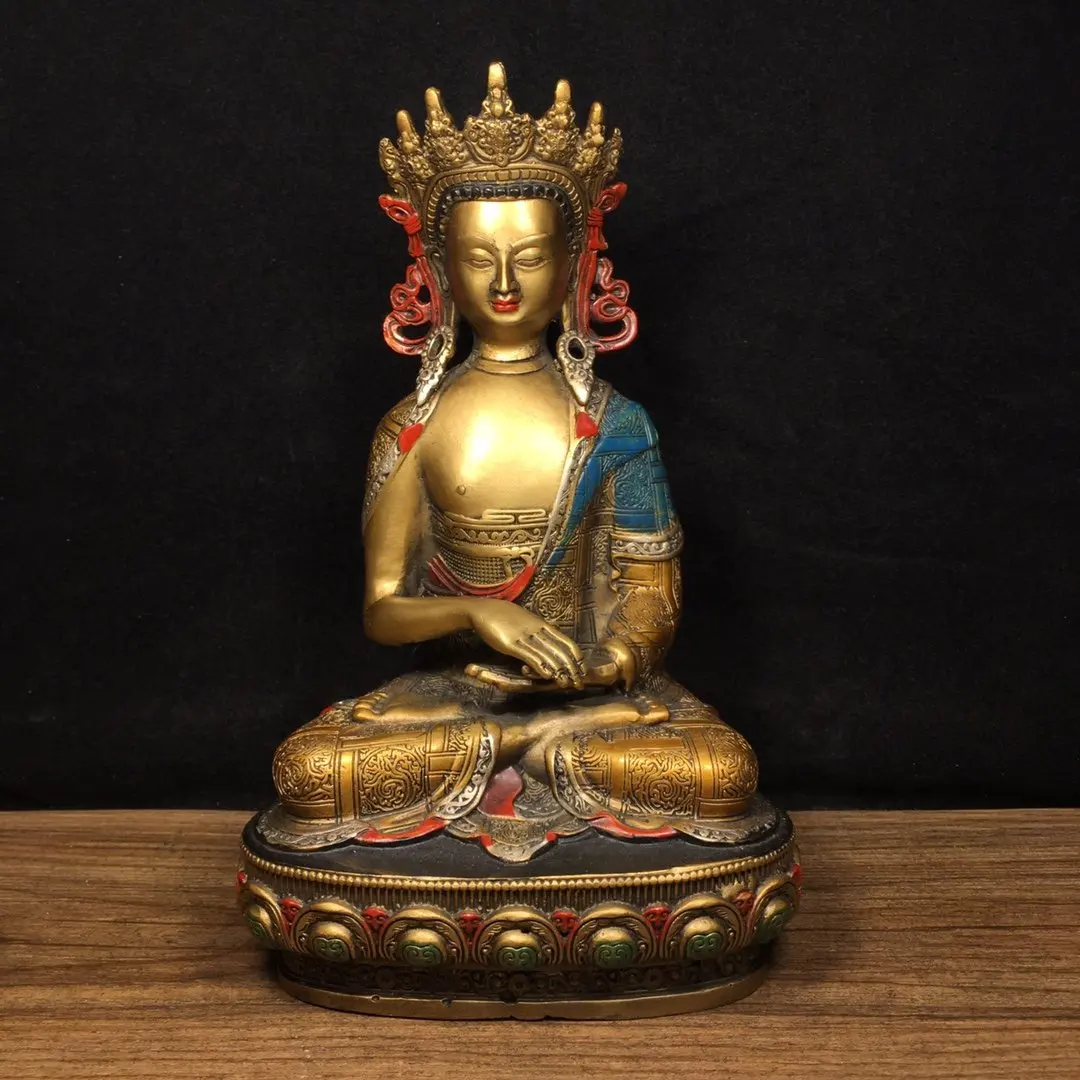 

21cm Nepalese Tibetan Bronze Gilded Colored Five Dimensional Sun Tathagata Buddha Statue Ornament