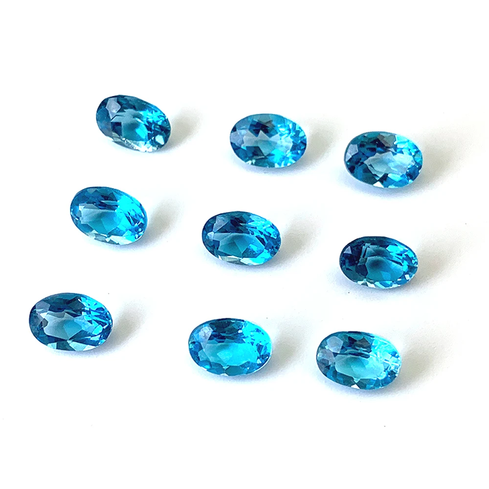 Eye Clean Semi-precious Stone Facted Oval 7x9mm Natural Swiss Blue Topaz Loose Gemstone For Jewelry Making 5pcs A Lot