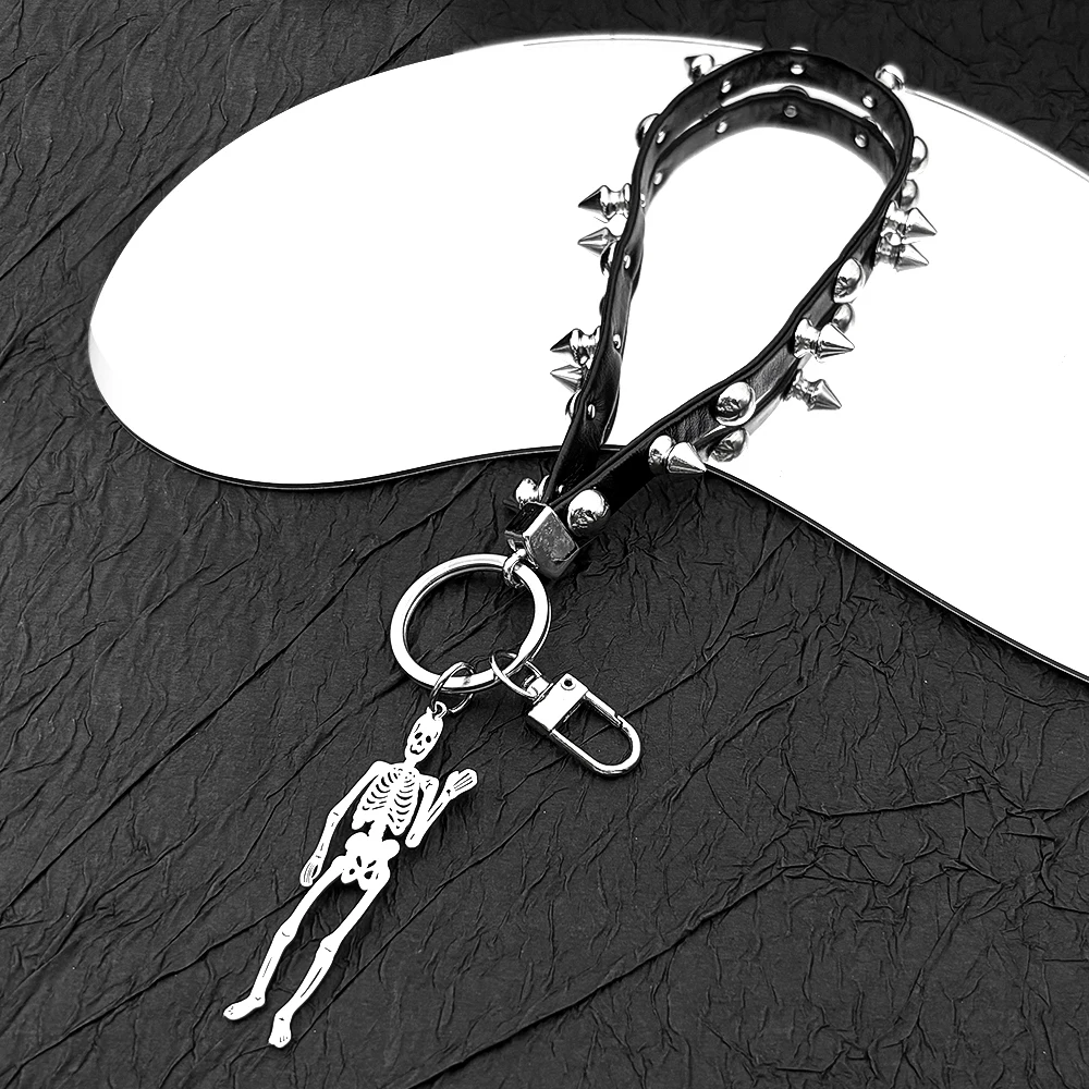 Niet Leder Seil Skelett Tasche Anhänger Gothic Schädel Punk Telefon Fall Hängen Seil Schlüsselbund Geschenk Trendy Charme Schmuck Zubehör