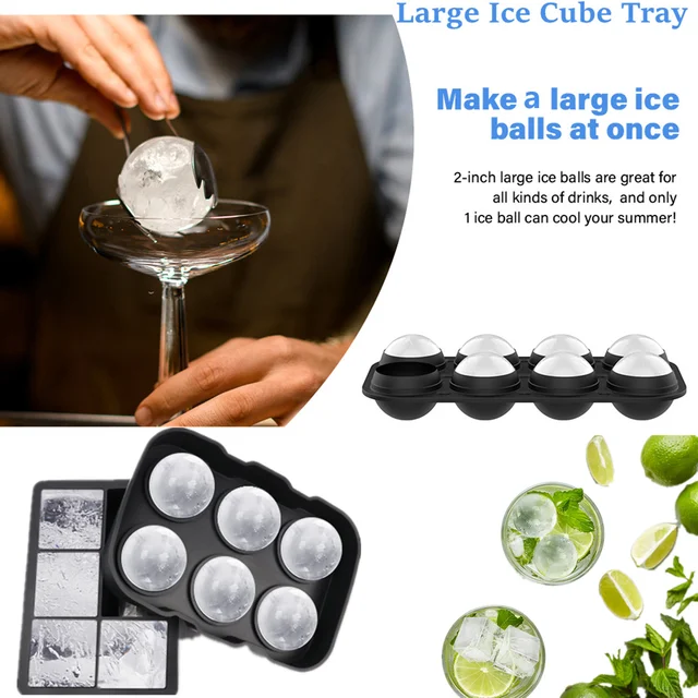 Ice Cube Trays Silicone (Set of 2) Whiskey Ice Ball Mold Maker Round Ice  Sphere Cube Mold Square - AliExpress