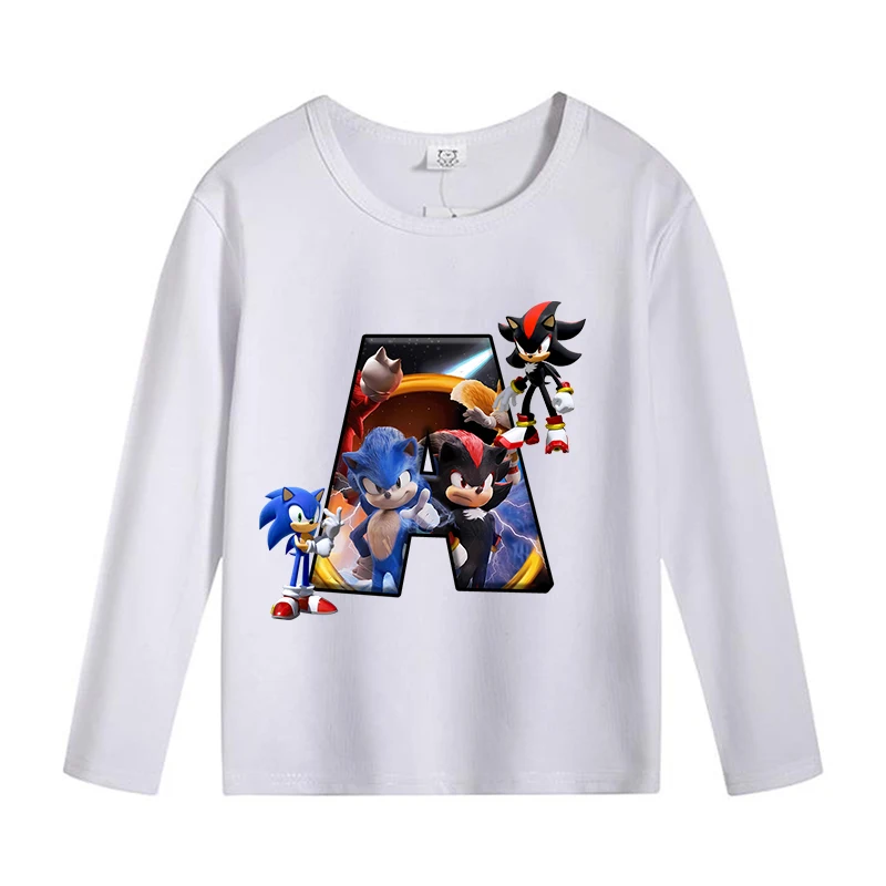 thumbnail image 1 of Camisetas de manga larga de Sonics, camisetas con letras estampadas de anime, camisetas finas de otoño, ropa interior de algodón para niños, regalo de cumpleaños para niños nuevo, 1 of 5