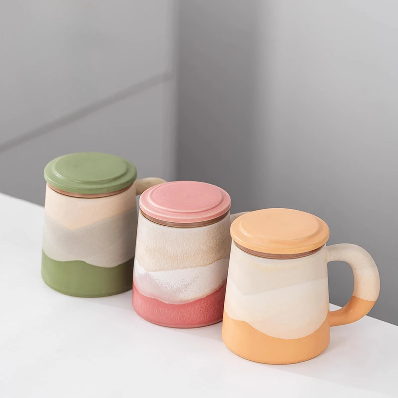 Chinese Style Ceramic Mugs, Home Personal Office Creative Teacup With Cover, Filtered Tea Water Separation, Tea Cups, 400ml, 1Pc