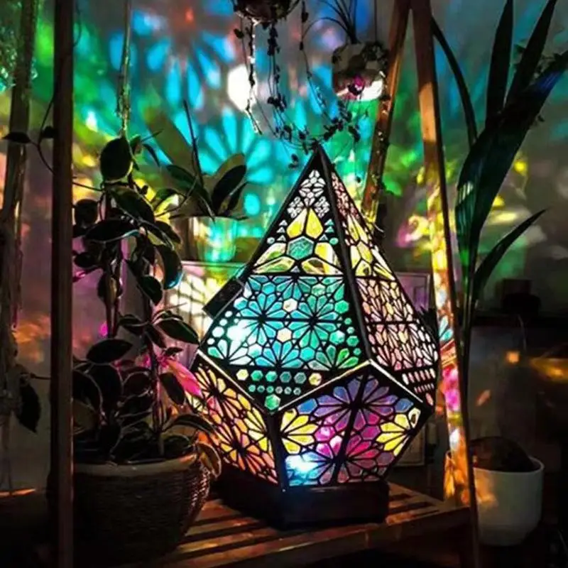 

Деревянная полый проекционная лампа, богемный красочный проектор, настольная лампа, домашний декор, праздничное атмосферное освещение