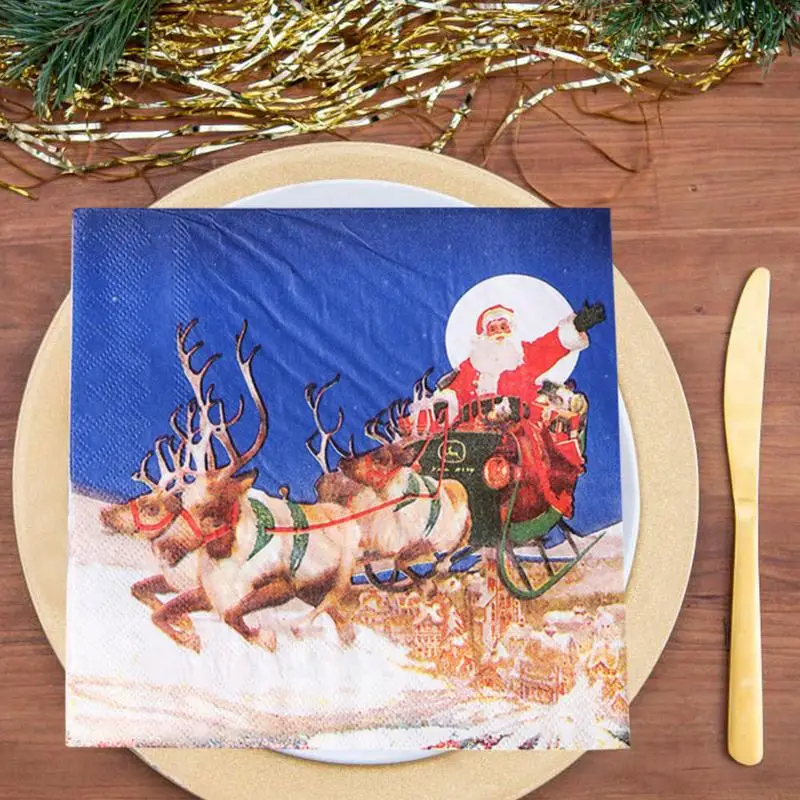 Christmas Dinner Napkins Winter Printed Napkins 2 Ply Absorbent Hand Towels Guest Kitchen Home Dinner Winter Holiday