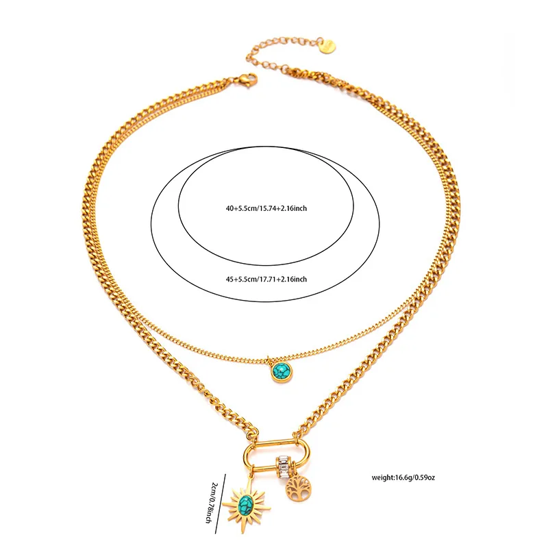 316L Stainless Steel Drip oil Round Card Double Layer Necklace For Women Personality Vintage Jewelry Gifts 5