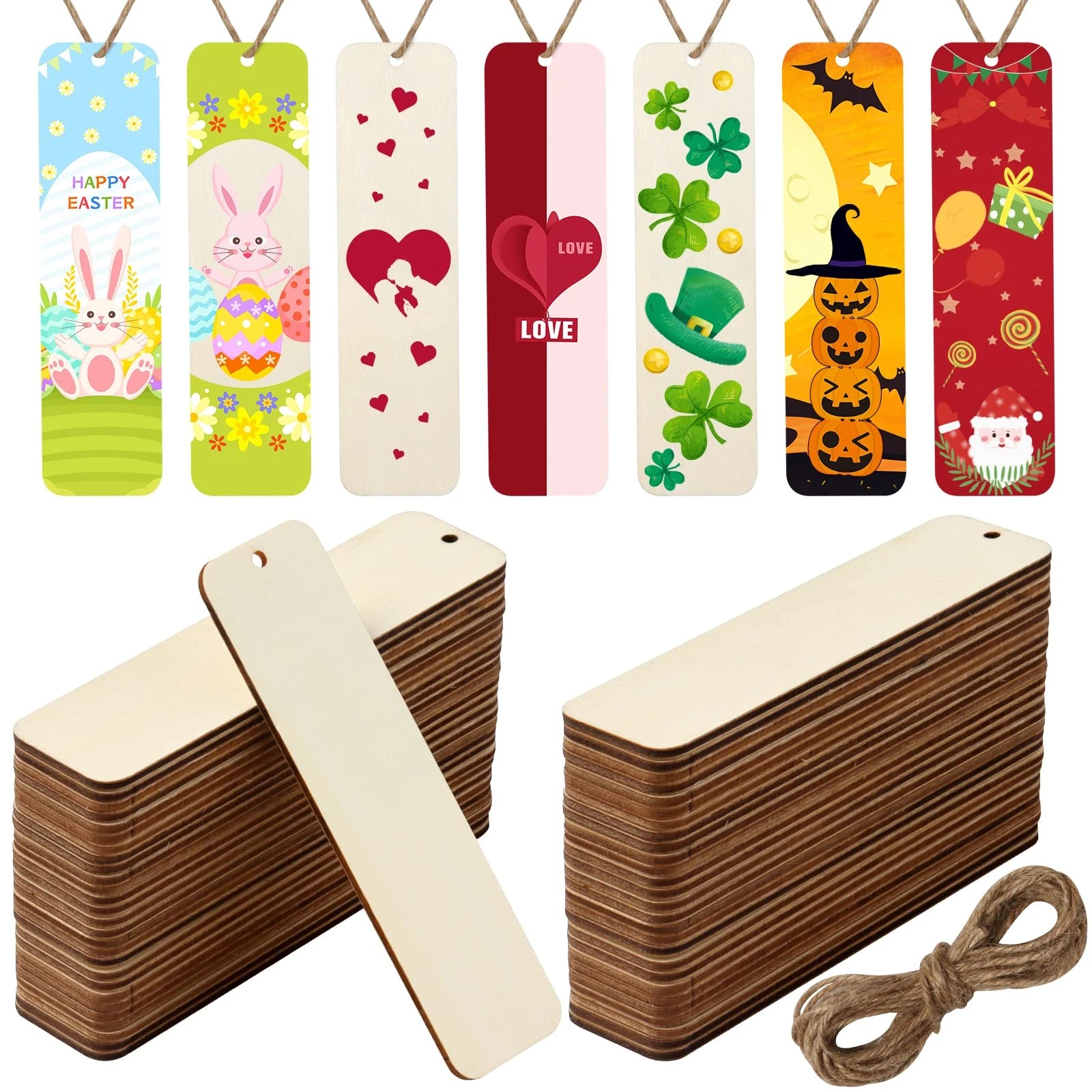 36PCS Wooden Blank Bookmarks Rectangle Wood Hanging Gift Tags Ornaments