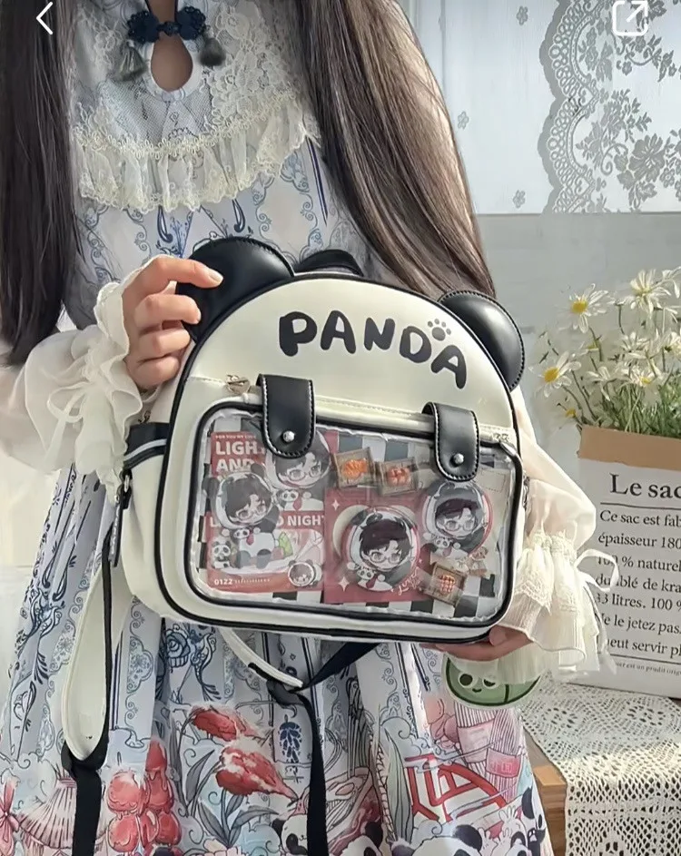 JIAERDI Versatile Panda Transparent Ita Bag Student 2025 Sweet Cute Anime Mini Backpack Girls Harajuku Kawaii Mochila Aesthetic