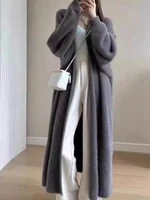 Autumn/Winter Lazy Style Warm Knee Length Thickened Women Cardigan Pure Imitation Mink Fleece Knitted Sweater Women Warm Coat 1
