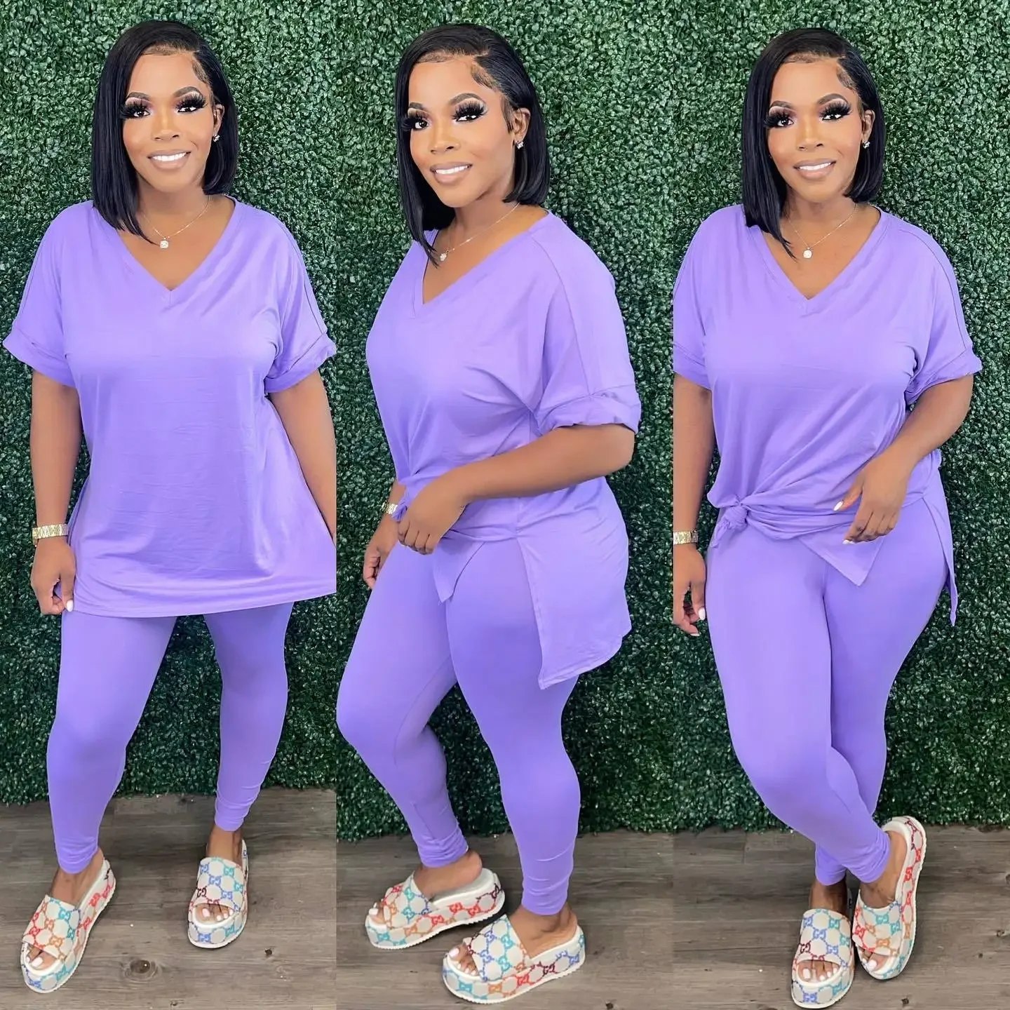 Solid V Neck Casual Loose Long Pant Set 2024 Summer 2 Two Pcs Sets Casual Tracksuits Street Outfits -- Color : Ivory - Size : XL