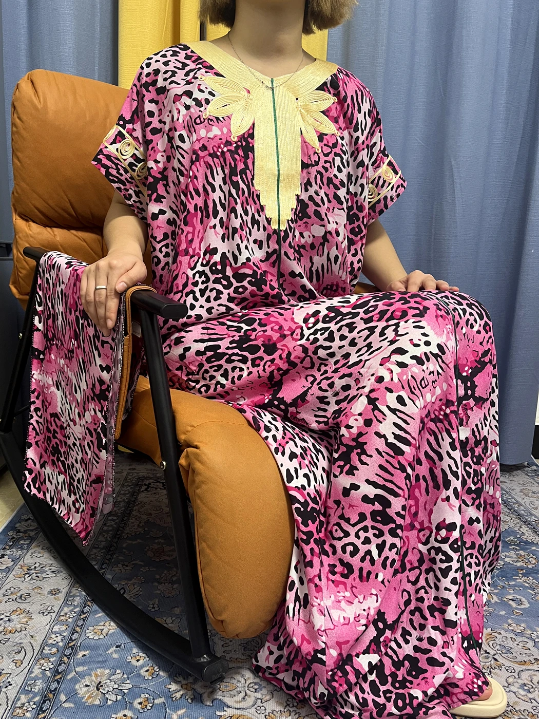 Abayas For Women 2023 Dubai Islam Djellaba Leopard Print Cotton African Dresses Loose Femme Robe Caftan Marocain With Headscarf