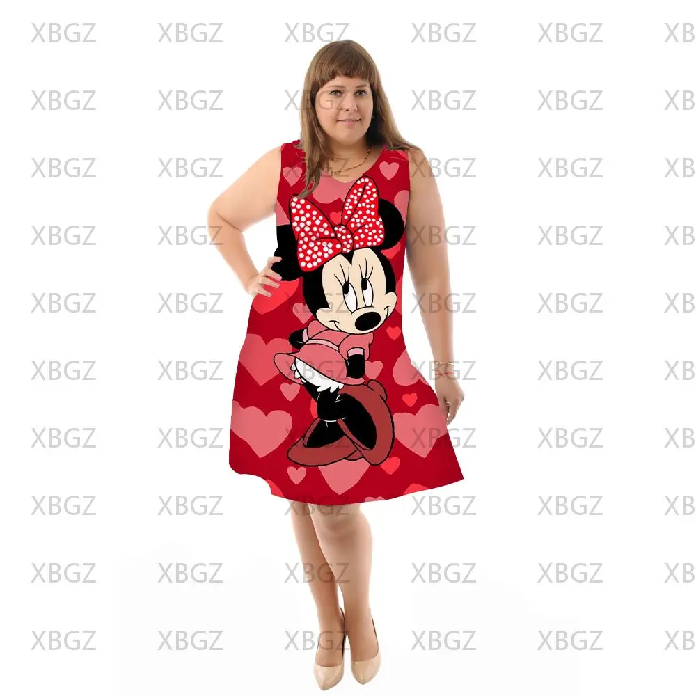 Sexy Plus Size Dresses for Women 4xl 5xl 6xl Mickey Disney Sleeveless Summer Woman 2022 Beach Dress Elegant Chubby Fashion Chic