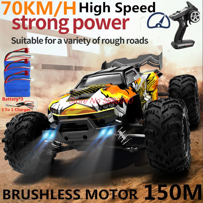 70 Km/H Ad Alta Velocità Brushless Motor Racing Rc Car 1:16 150M Highlight Lamp 4Wd All Terrain Off Road Drift Remote Control Truck Toy